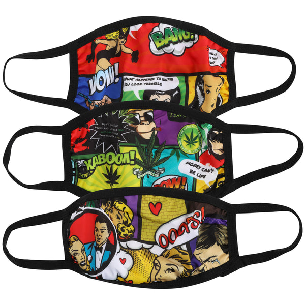 Childrens Washable Comic Print Variety Pack Cloth Face Masks-Made in USA- 3 Masks