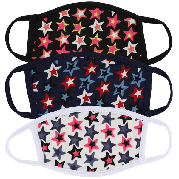 Childrens Washable Star Print Print Variety Pack Cloth Face Masks-Made in USA- 3 Masks